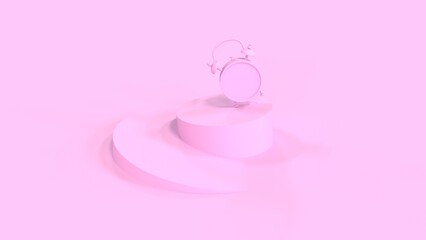3D rendering. alarm clock on a pink catwalk on a pink background