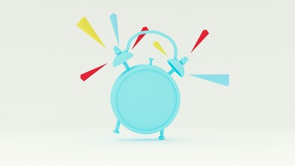 3D rendering. ringing blue alarm clock on a white background.