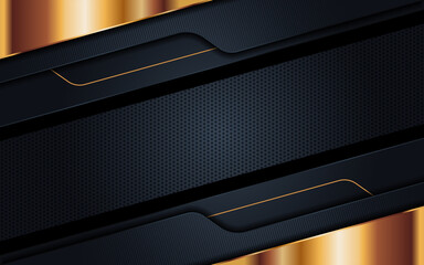 Modern Background with Dark Navy Color and Golden Lines Combination. Abstract Tech Background Design.