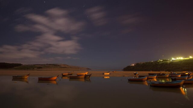moulay bousselham in morocco with the tide rising and falling at night