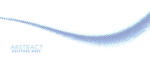 Blue dotted wave with halftone effect. Vector graphics
