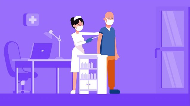 Mass vaccination against covid-19. People are vaccinated at the clinic. Looped animation