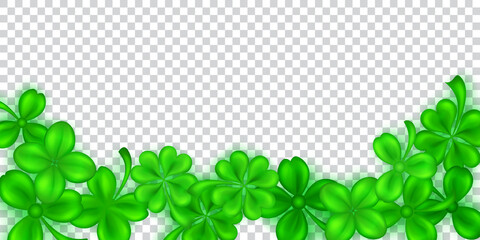 Illustration on St. Patrick's Day made of realistic clover leaves in green colors with shadows on transparent background