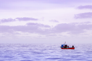 Fisher boat at the Atlantic ocean, close to Azores islands.