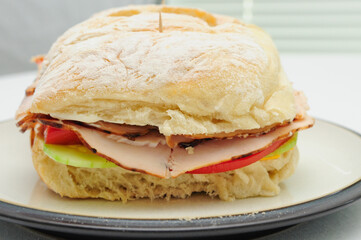 Plate of fresh delicious turkish sandwich in the cafe - fast food, eating in restaurants