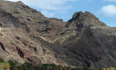 Scenic road in Anaga Mountains with ocean view, Tenerife island, Spain