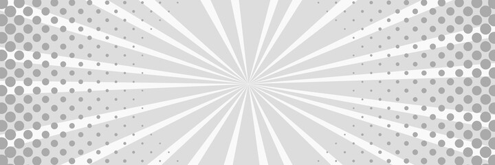 Vector background in comic book style with stripes and halftone. Retro pop art design. Long horizontal banner.