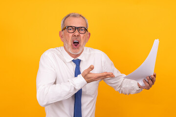 businessman with documents protesting isolated