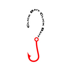 Clickbait. Fishing hook, concept of fake messages, unnecessary advertising, clicking on fake links. Vector illustration.