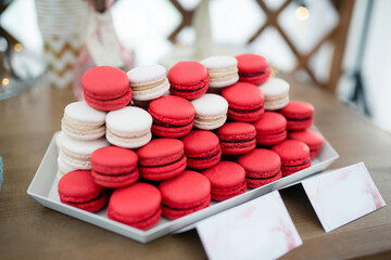 Colorful macaroni cookies, macaroni cake in the candy bar