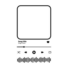 Music player interface with buttoms, loading bar, sound wave sign and frame for album photo. Trendy song plaque, template for romantic gift. Vector outline illustration. © vikusha_art