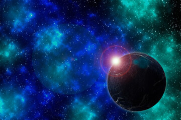 Naklejka na ściany i meble Space background - 3d planet on the background of deep space