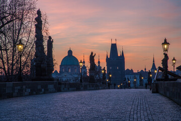 Fototapeta na wymiar city at sunrise / Charles Bridge, Prague, Czech Republic