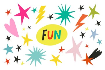 Vector Hand Drawn Cool set of Hand Drawn Stars. Fun Elements in trendy style and color palette. 