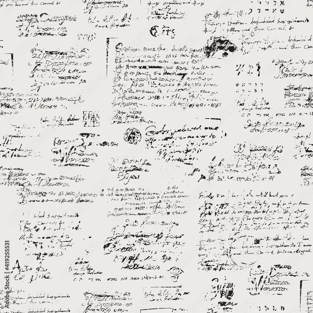 Fototapete abstract seamless pattern with handwritten scribbles and blots, imitation of entries and notes. vect