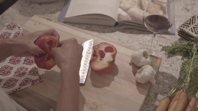 Cutting a Large Red Bell Pepper