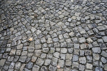 Porphyry cubes used for paving a city street