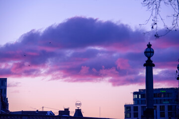 Sunset Frozen landscape of Spree river in Mitte Berlin Germany