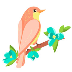 Beautiful vector illustration with hand drawn birds, japanese flowers, tree, spring wallpaper, branches. Perfect for wallpapers, web page backgrounds, surface textures, textile.