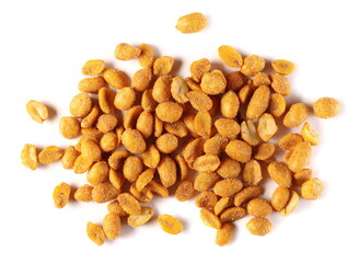 Chili spicy peanuts pile isolated on white background, top view