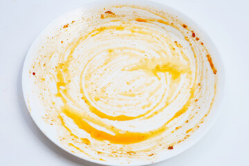 Dirty dish on white background.