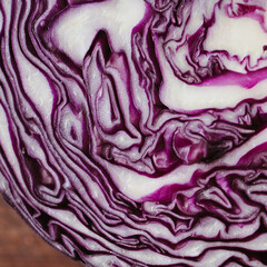 Fototapeta premium Red cabbage close-up. Fresh tasty vegetable, healthy eating, food background
