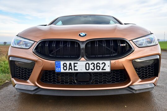 BMW M8 Competition Cabrio. Supersport car on a country road. Front of the car. 12-05-2020, Middle Bohemia, Czech Republic.