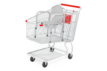 Shopping cart with toilet chair, 3D rendering