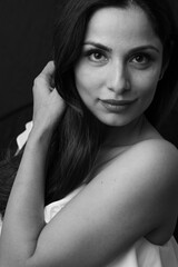 Black & white headshots of beautiful Asian Indian woman