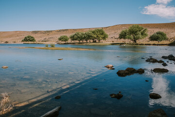Beautiful lake with crystal clear waters in Chubut Patagonia Argentina.
