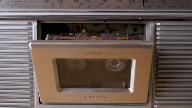 Open and Close a Vintage Tape Recorder with Old 90s Cassette Inside. 4K