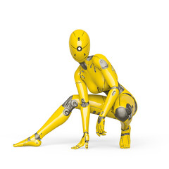 gynoid is the super fembot on action in white background_