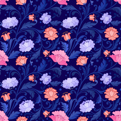 Beautiful Ornament floral pattern  on navy blue background.