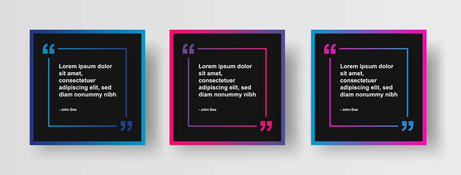 Set Of Social Media Post Design Template For Quotes. Modern Social Post Or Square Banner With Creative Abstract Gradient Background And Quote Border