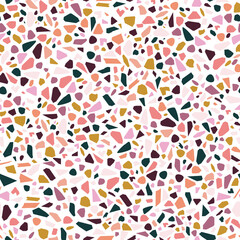 Colorful Italian Terrazzo Seamless Pattern. Venetian Marble Flooring Texture Vector Background.