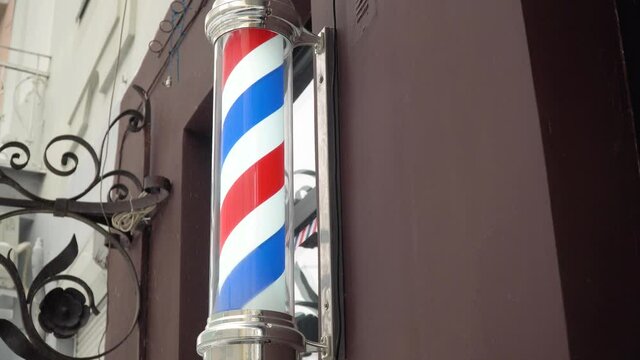 Barber pole. Outside winter view