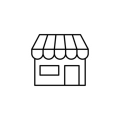 store icon in flat black line style, isolated on white background 