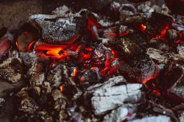 hot red coals in the oven barbecue heat smoulders