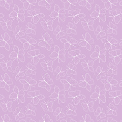 Cute seamless pattern with white butterflies on a purple background.
