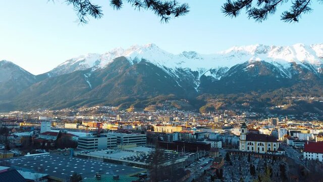 Areal view of the city of Innsbruck.