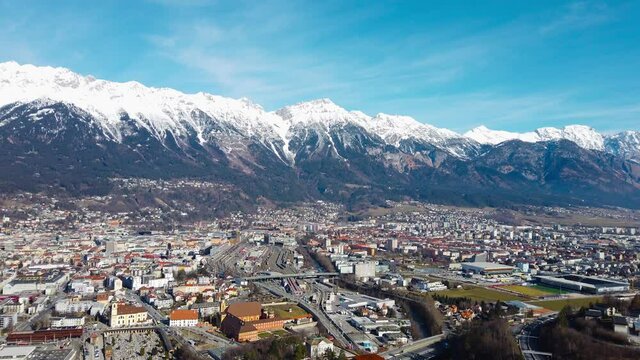 Areal view of the city of Innsbruck.