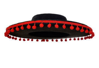 Black Spanish Hat with Ball Fringe isolated on the white