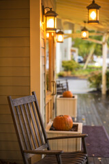 USA, Maine, Mt. Desert Island. Bar Harbor, porch with rocking chairs.