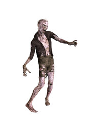 Zombie man lurching sideways. 3d illustration isolated on white background.