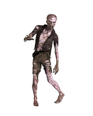 Zombie man lurching forwards.. 3d illustration isolated on white background.