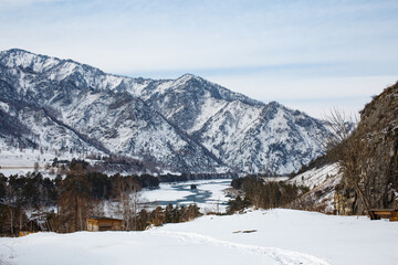 Fototapeta na wymiar winter landscape with a mountain river