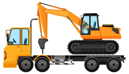 Tow truck carrying big crane tractor