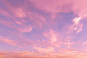 Obraz premium Dramatic sunrise, sunset pink violet blue sky with cirrus clouds abstract background texture