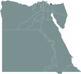Black highlight location map of the Egyptian Port Said governorate inside gray map of the Arab Republic of Egypt