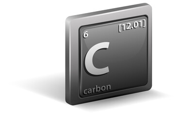 Carbon chemical element. Chemical symbol with atomic number and atomic mass.